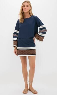 NWT Tuckernuck Riverside Stripe Eyelet Maxine Top Meg Skirt Set Blue White Small